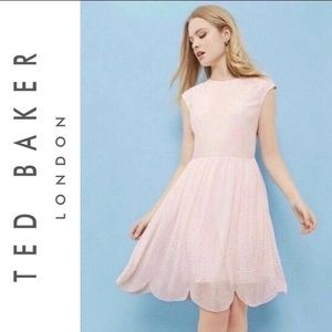 Ted Baker London Vienne Embellished Scalloped Hem Mini Dress size 1 or US 4 Pink